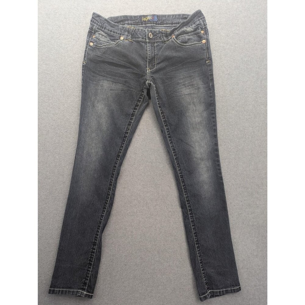 Angels Jeans Juniors 13 Blue Dark Wash Low Rise Skinny Stretch Embroidered